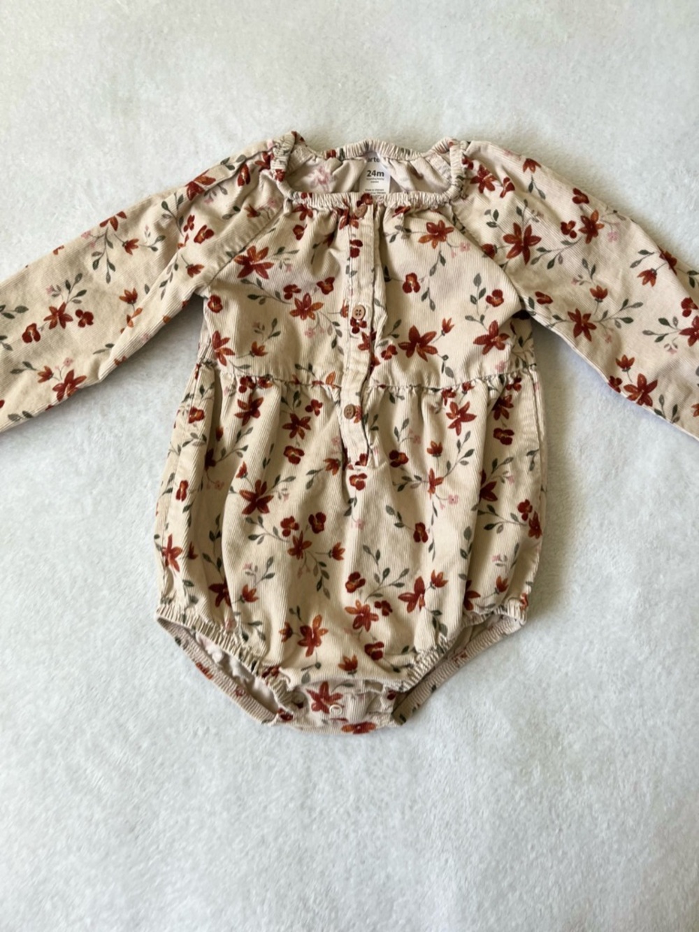 Carter's Cream Long-Sleeve Floral Romper with Rust Flowers